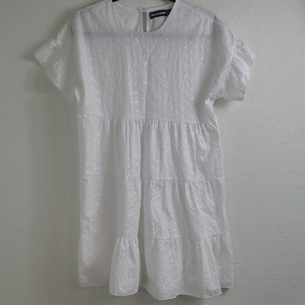 Pretty Little Thing White Eyelet Short Sleeve Dress Size 8